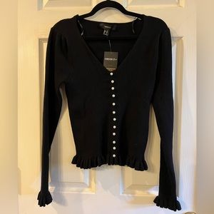 Forever 21 Plus Stretchy Ruffled Ribbed Faux Pearl Button Sweater